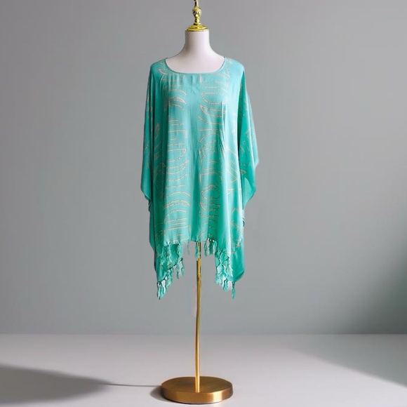 0091/ Seafoam  Green Moon Chase Poncho With Fringes - Picture 2 of 7